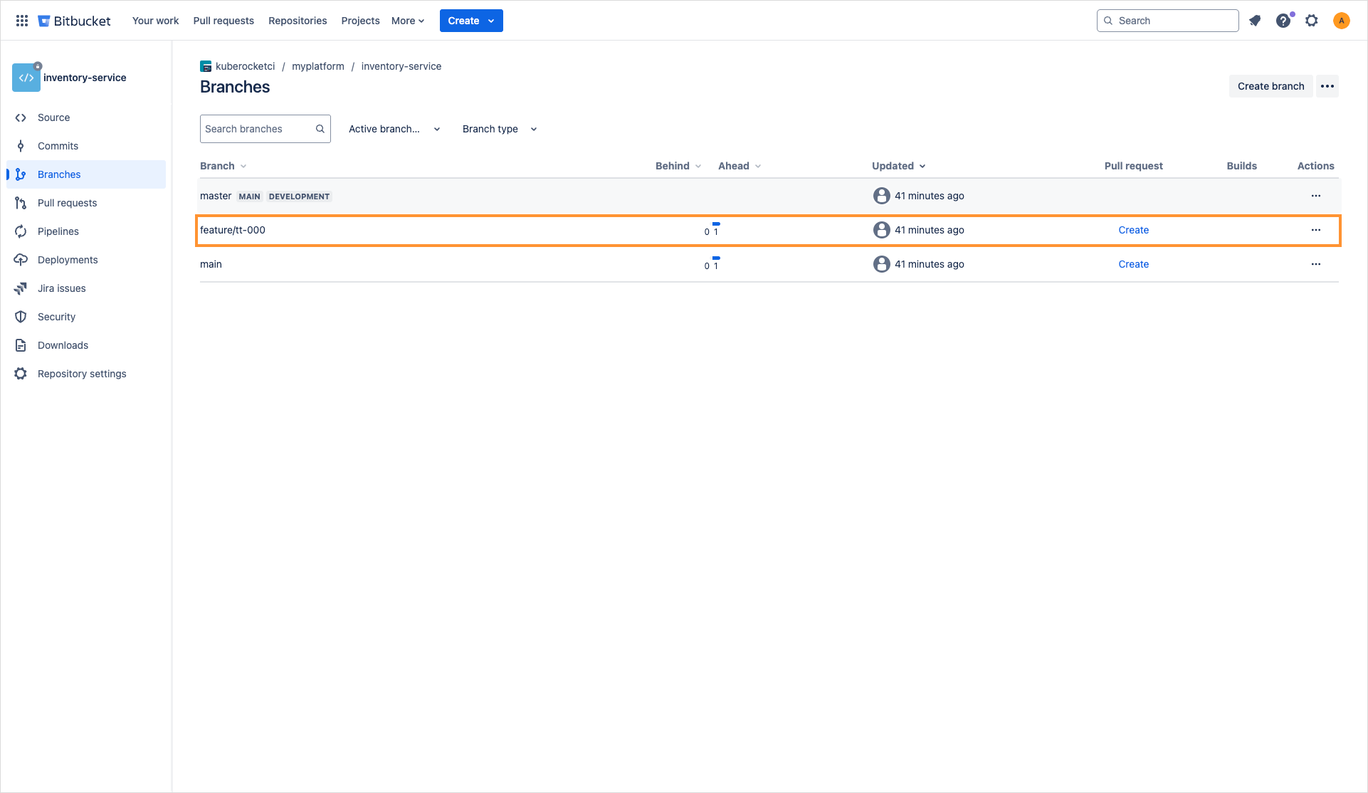Codebase branches in Bitbucket Codebase branches in Bitbucket