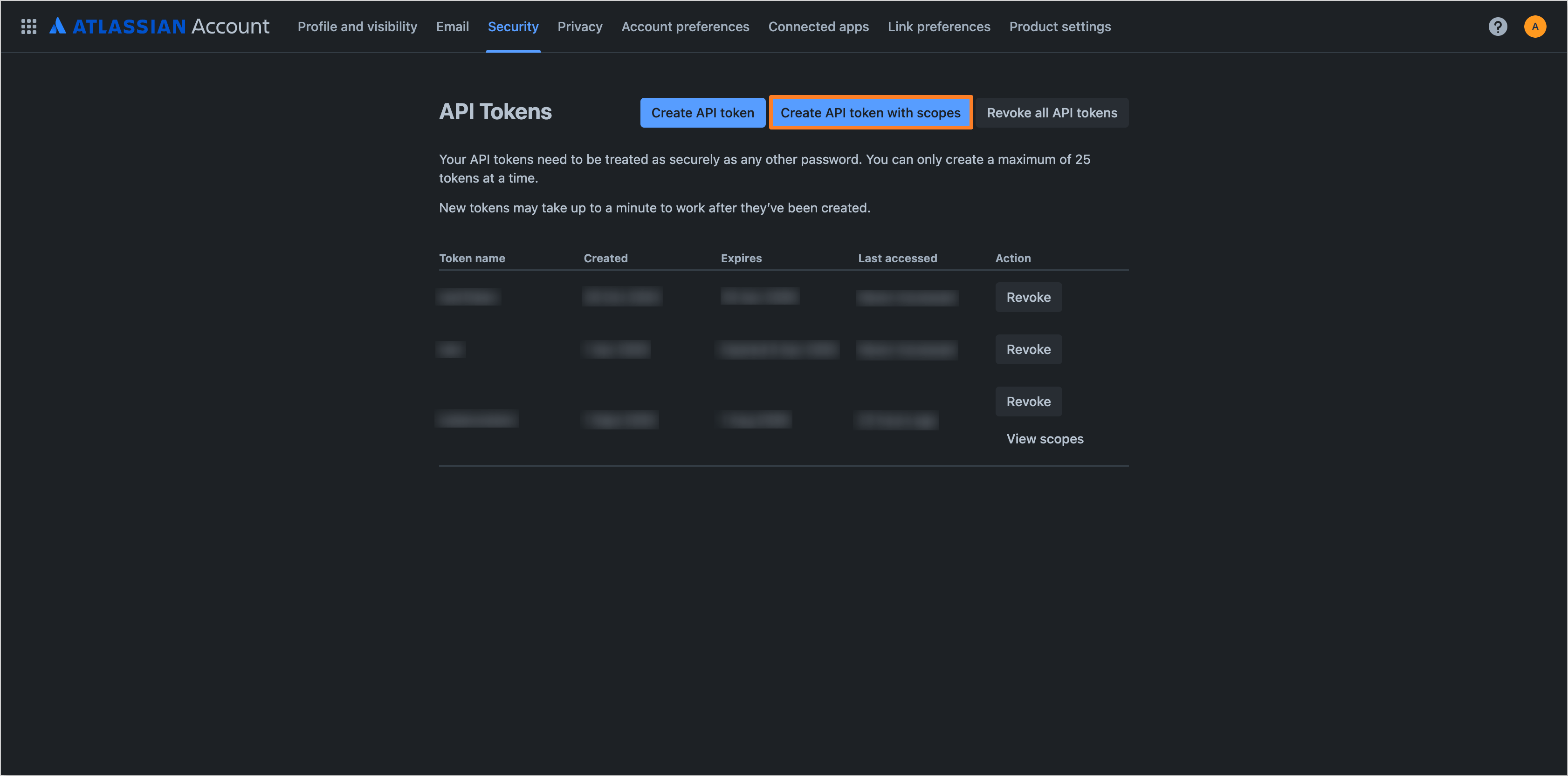 Create API token Create API token
