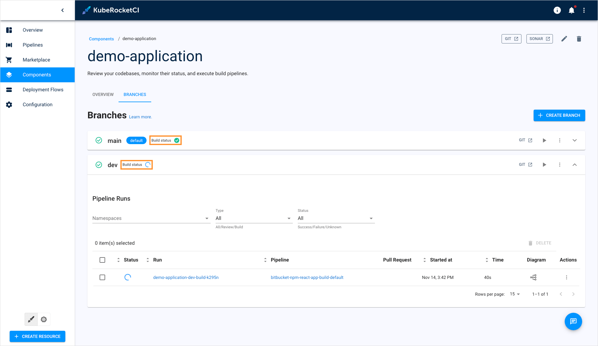 Pipeline run status in KubeRocketCI portal Pipeline run status in KubeRocketCI portal