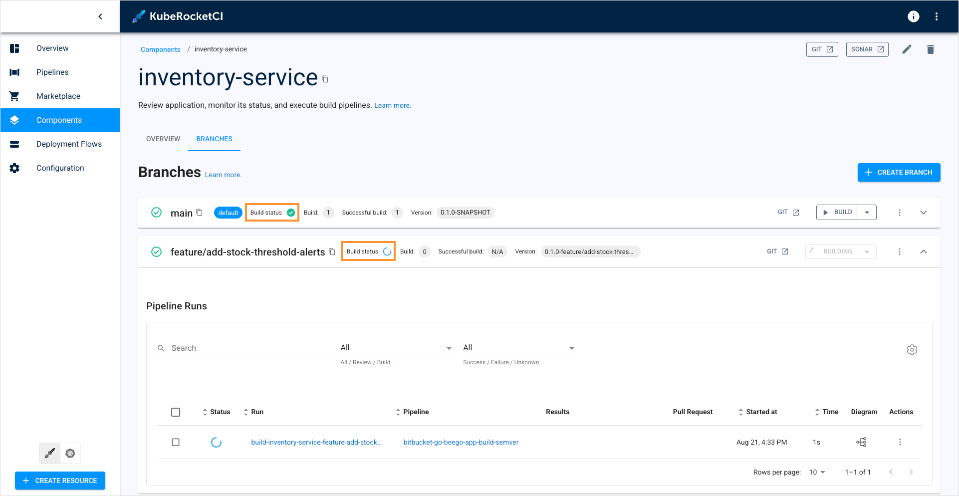 Pipeline run status in KubeRocketCI portal Pipeline run status in KubeRocketCI portal
