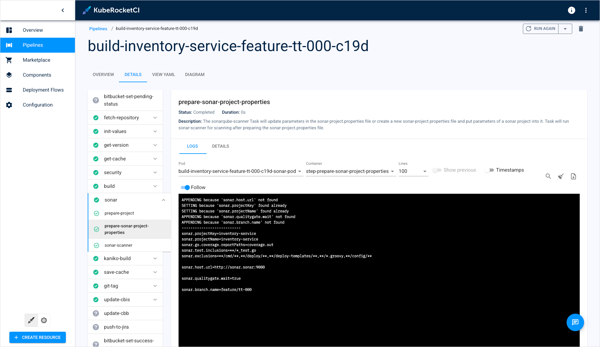 Build pipeline details Build pipeline details