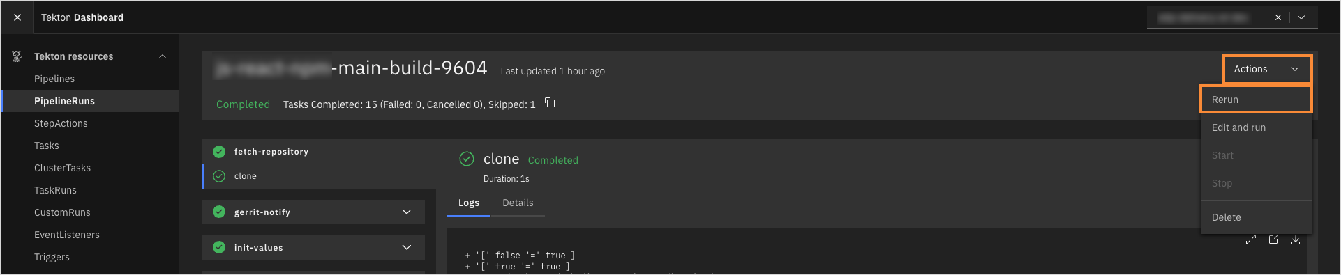 Rerun build pipeline in Tekton Rerun build pipeline in Tekton