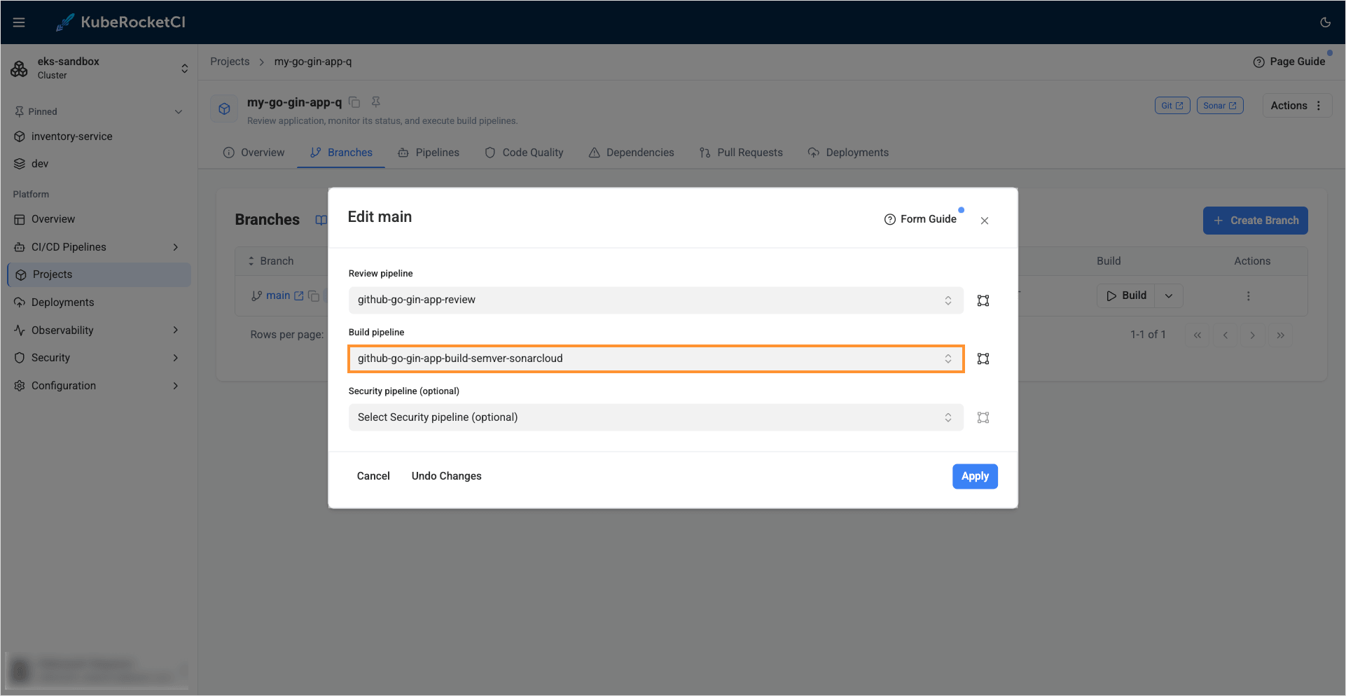 Change build pipeline Change build pipeline