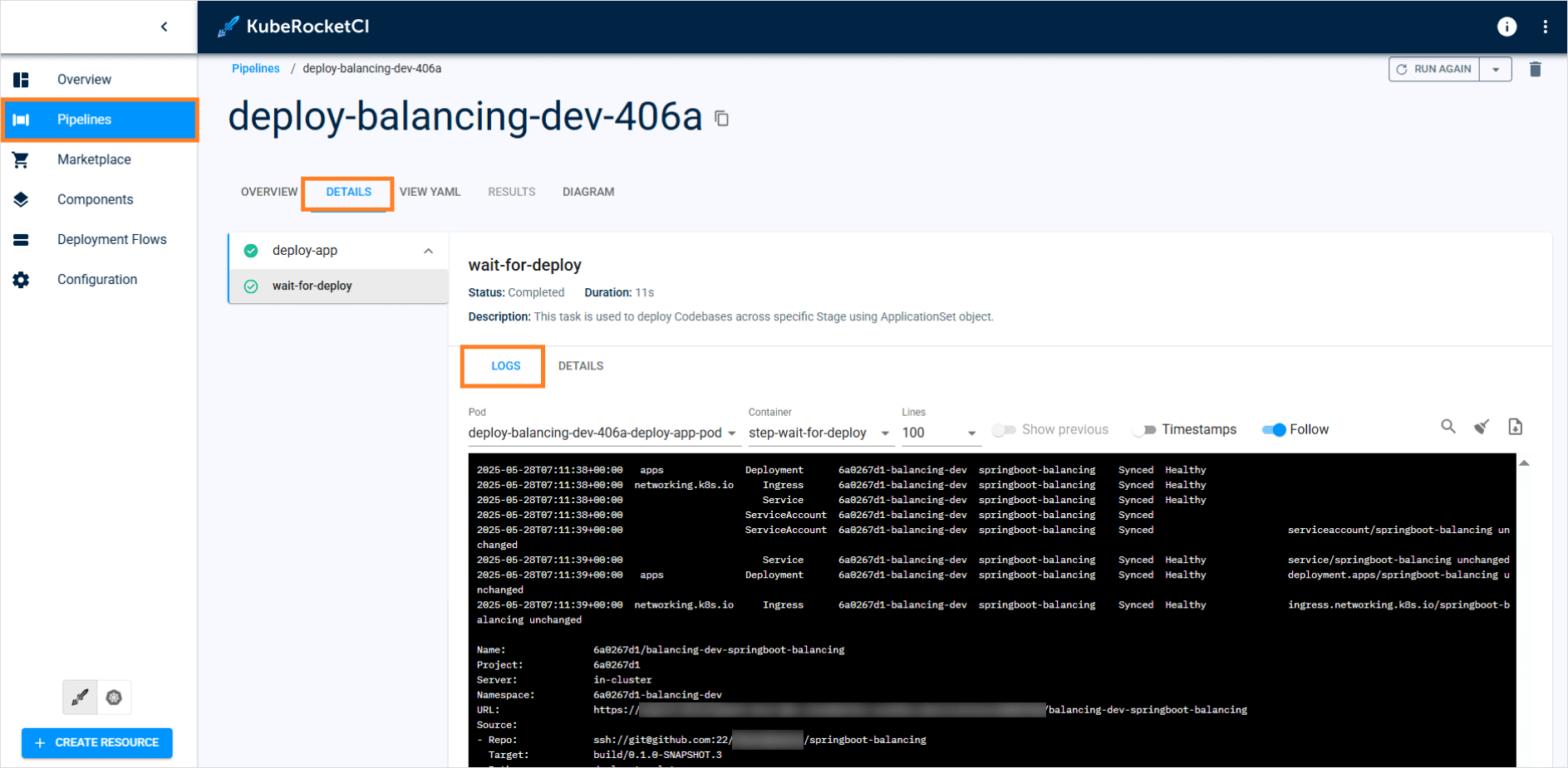 Check pipeline logs Check pipeline logs