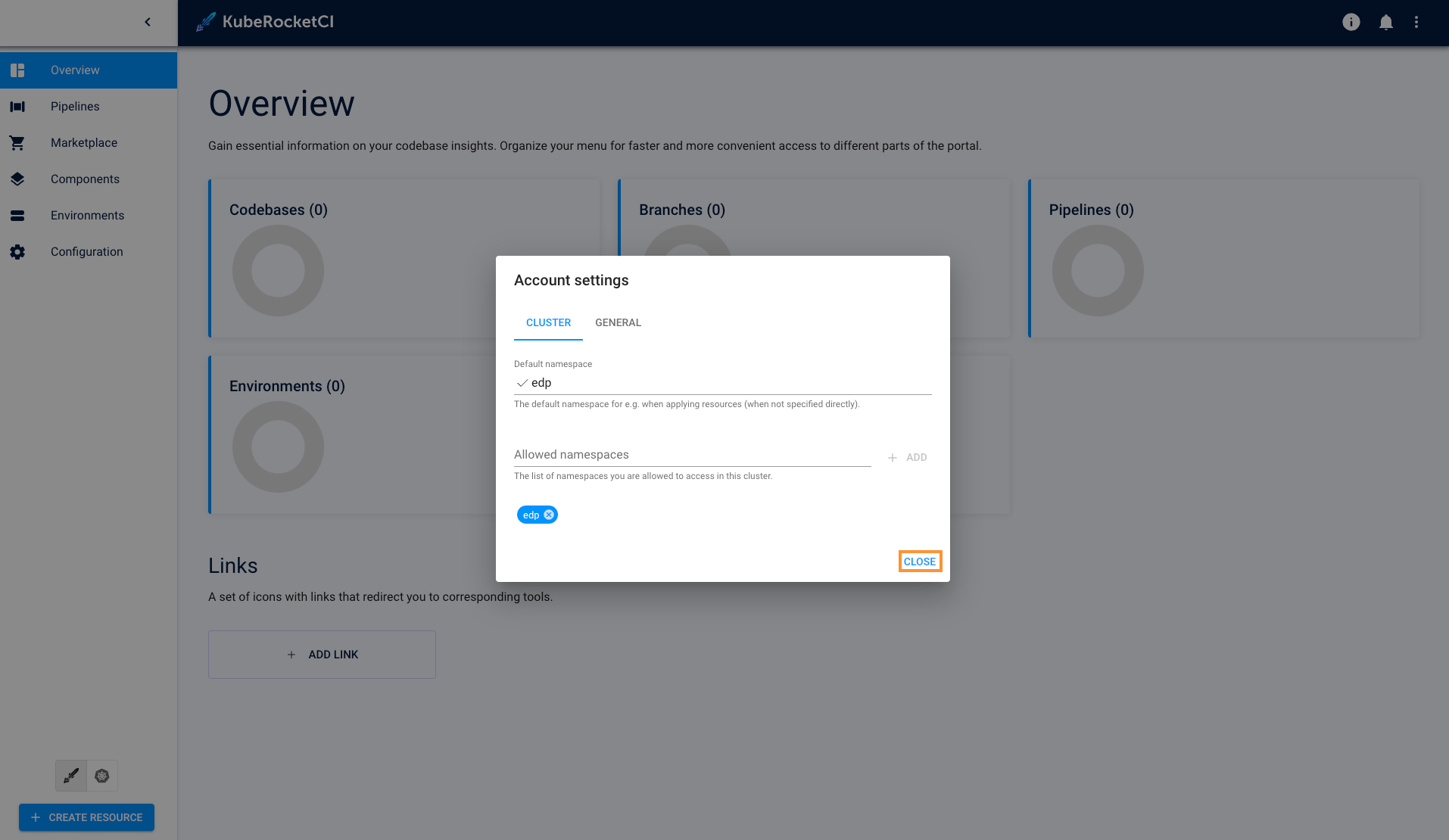 Account settings menu Account settings menu