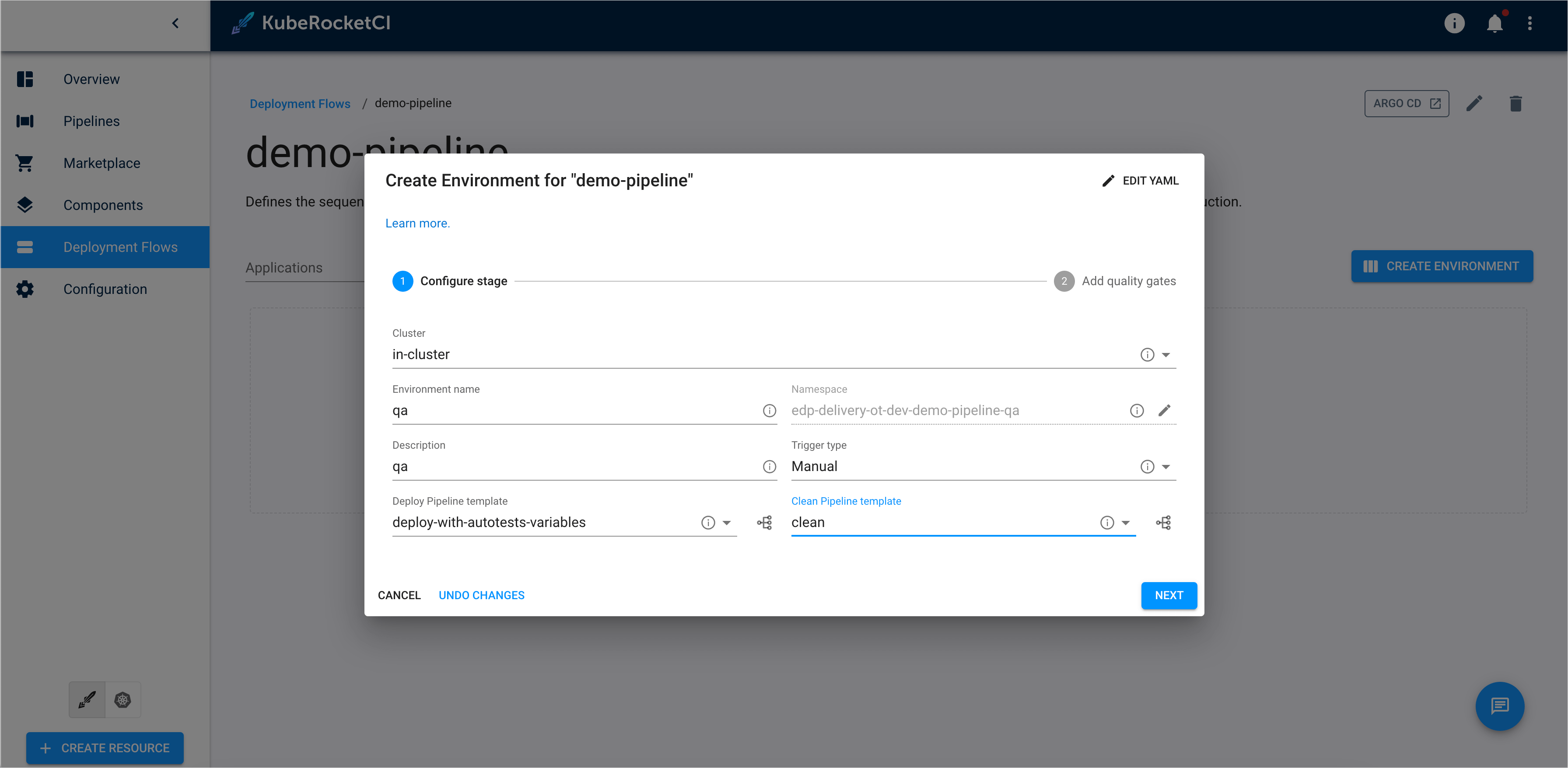 Configure stage Configure stage