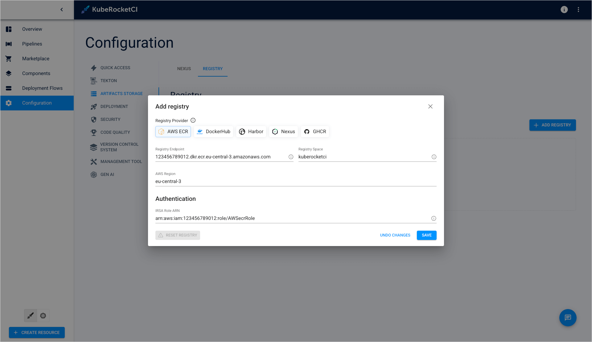 AWS ECR settings AWS ECR settings