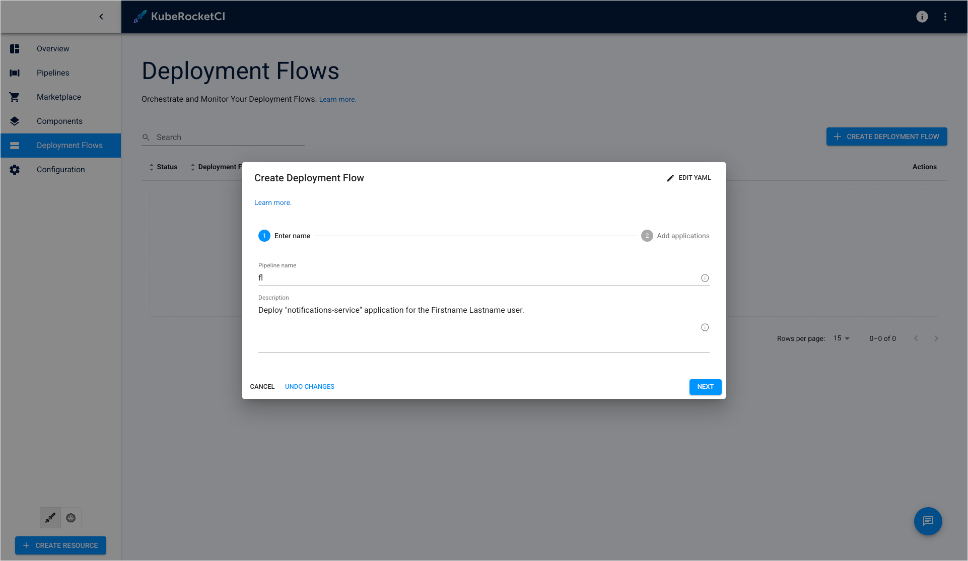 Create deployment flow button Create deployment flow button