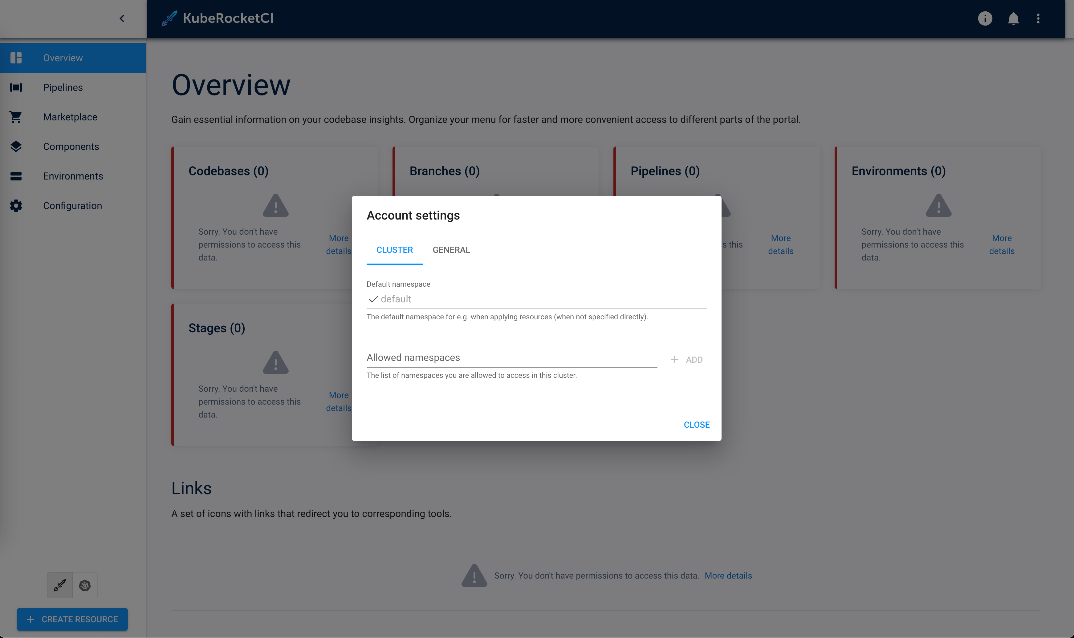 Portal namespace settings Portal namespace settings