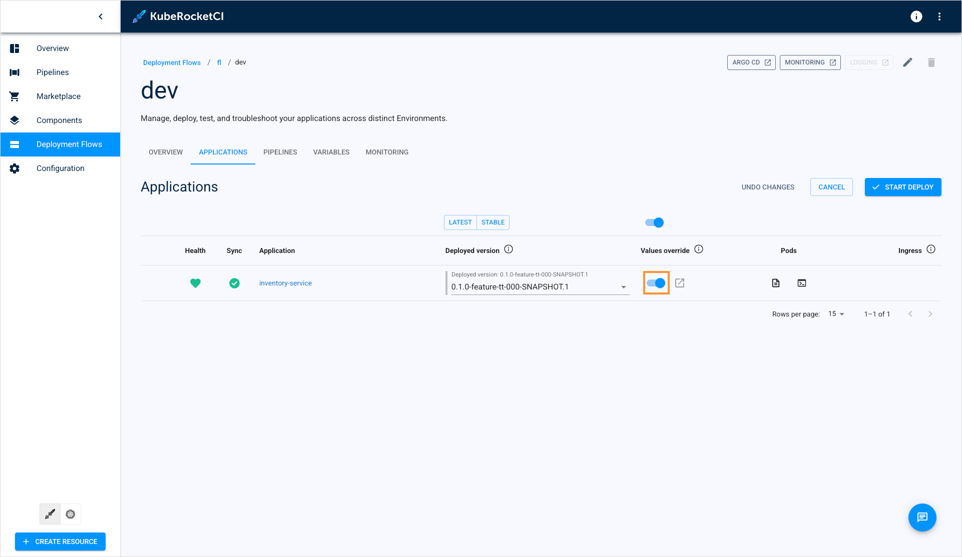 Enable values override option Enable values override option