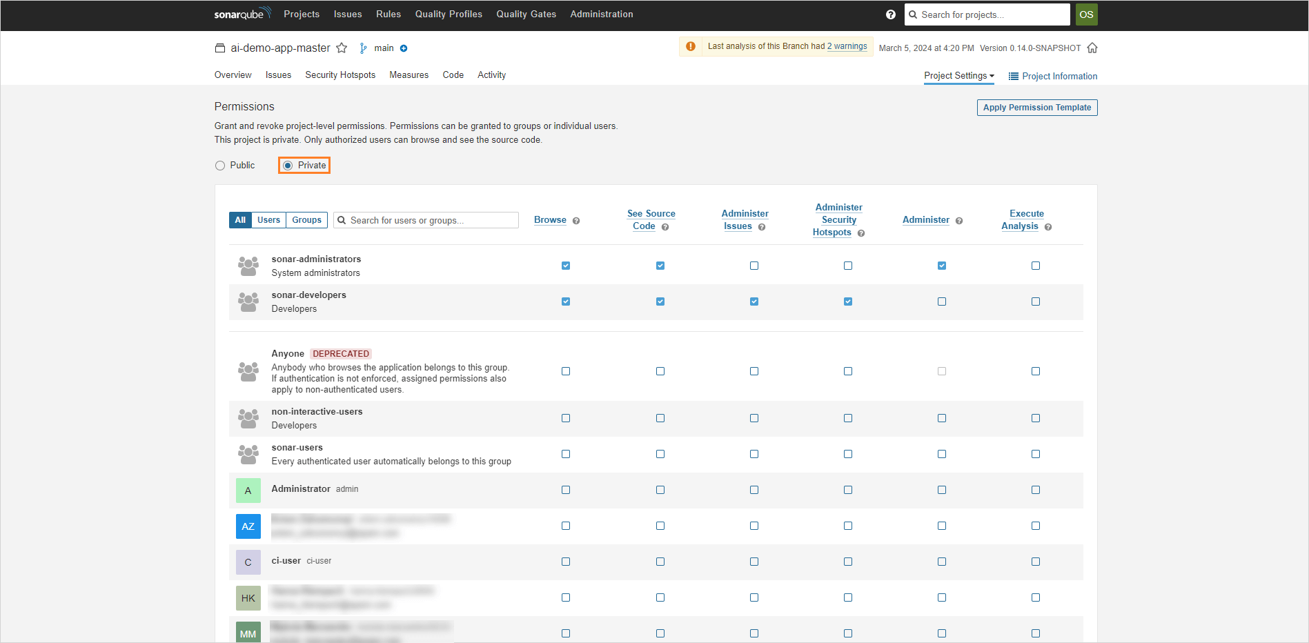 SonarQube user settings SonarQube user settings